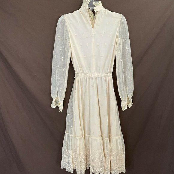 🔴 Vintage CACTUS NY Beige Lace 1960s/1970s Dress - Picture 9 of 12